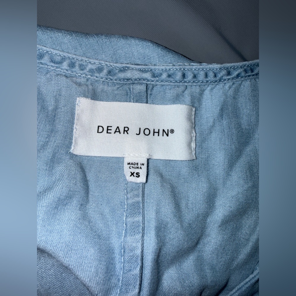 NWT Dear John Kristen Denim Loose Boxy Fit Short Sleeve V-Neck Blouse XS - Picture 4 of 10